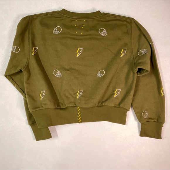 One 432 Skull Embroidered Geen Sweatshirt X - Picture 3 of 8